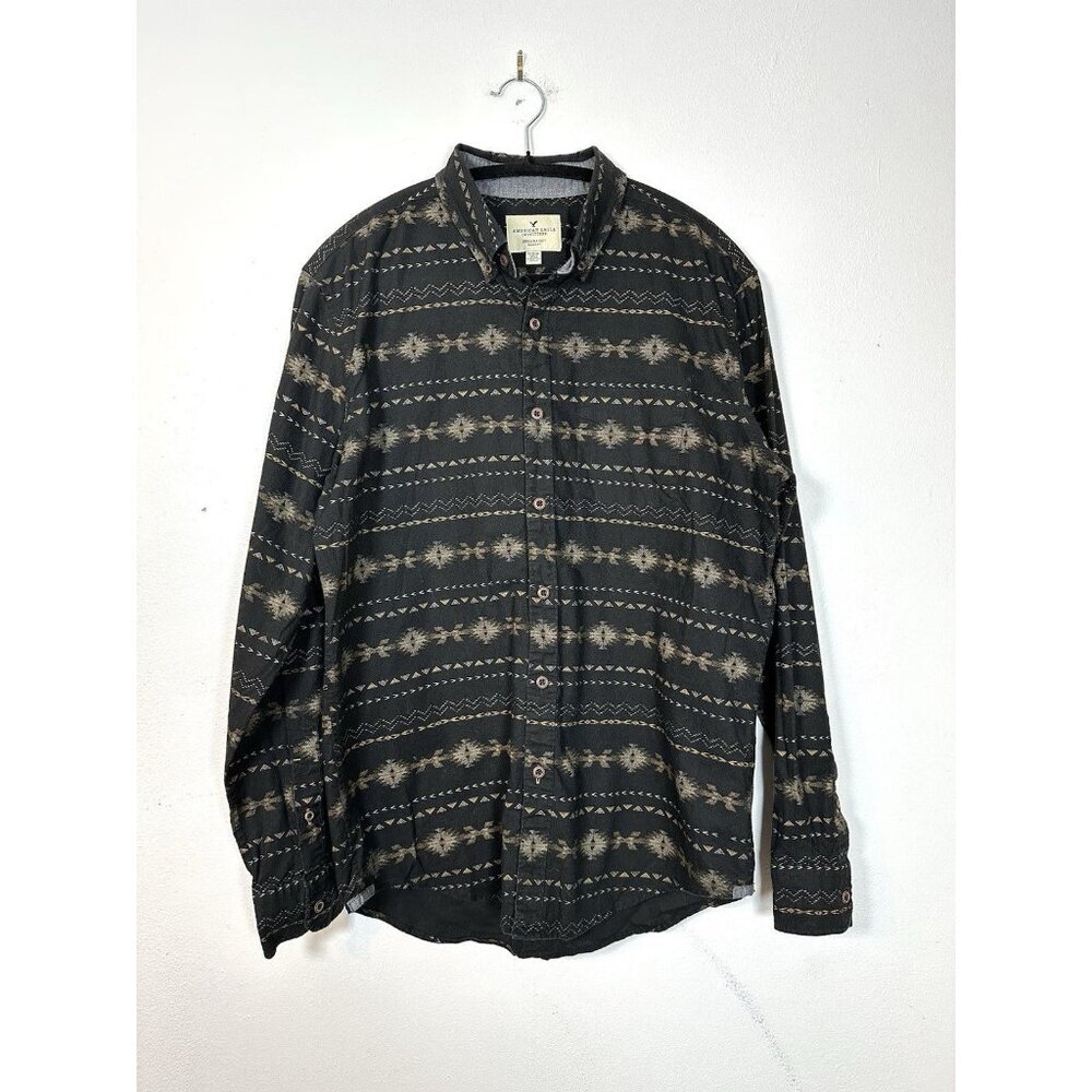 American Eagle Outfitters‎ Button Shirt Black Brown Country Western Aztec M Soft